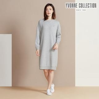 【YVONNE 以旺傢飾】刷毛繡字長袖洋裝-迷霧灰