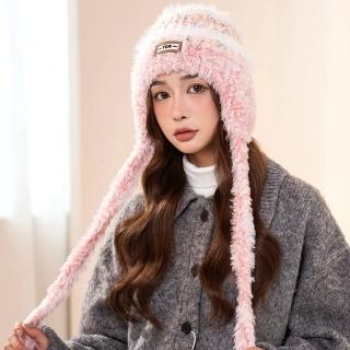 【Acorn 橡果】網紅小臉護耳毛帽內裡絨毛保暖防風耳罩毛球帽(粉色)