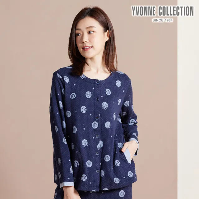 【YVONNE 以旺傢飾】出清品 40週年提花長袖開襟衫-丈青