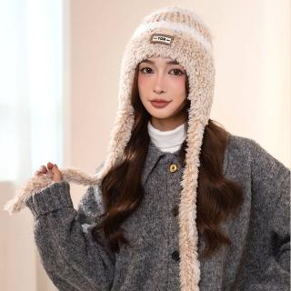 【Acorn 橡果】網紅小臉護耳毛帽內裡絨毛保暖防風耳罩毛球帽(卡其)