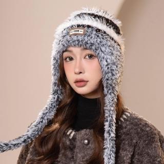 【Acorn 橡果】網紅小臉護耳毛帽內裡絨毛保暖防風耳罩毛球帽(黑色)