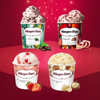 【Haagen-Dazs 哈根達斯】極致歡慶品脫4入組(薄巧1紅絲絨1夏果1草莓1)