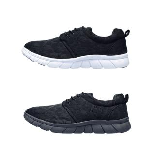 【FUFA Shoes 富發牌】網布透氣彈力輕量休閒鞋(男女款 情侶鞋 慢跑鞋 全黑布鞋)