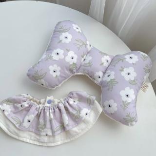 【Lianne baby】淡紫和花手工寶寶蝴蝶枕圍兜彌月禮盒 嬰兒禮物(滿月禮 收涎禮物 週歲禮 彌月禮盒)