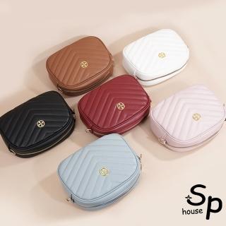 【Sp house】菱形縫製拉鍊精品風十字花徽章肩揹包(6色可選)