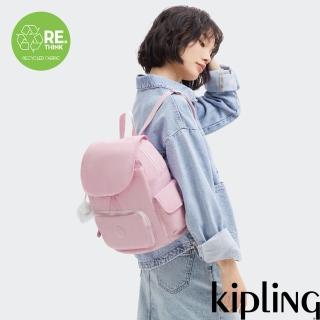 【KIPLING官方旗艦館】『猴子包』溫柔淡粉拉鍊掀蓋後揹包-CITY PACK S