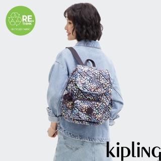 【KIPLING官方旗艦館】『猴子包』多彩印花拉鍊掀蓋後揹包-CITY PACK S