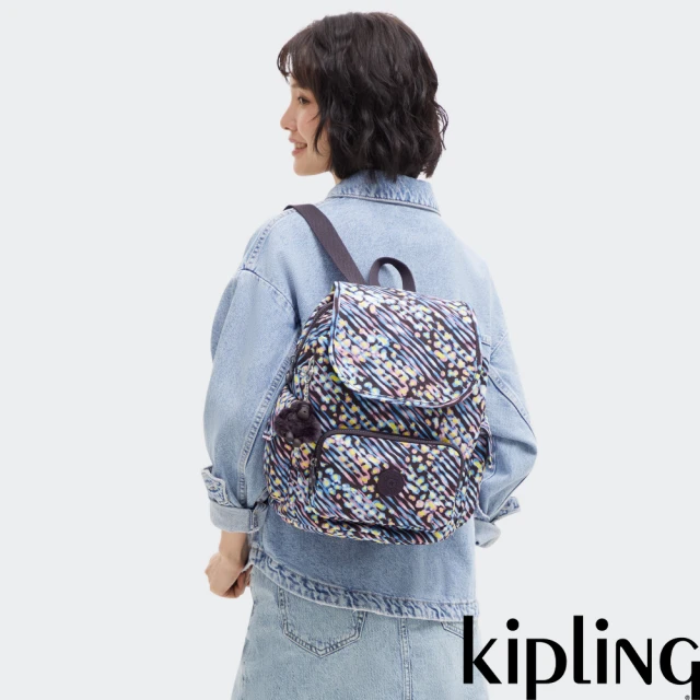 KIPLING官方旗艦館 經典黑菱格紋印花手提內夾層托特包-