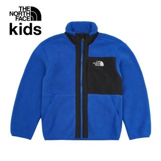 【The North Face 官方旗艦】北面兒童藍色舒適保暖休閒立領抓絨外套｜8AZGCZ6