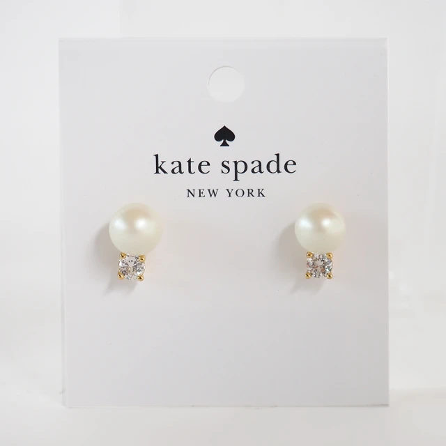 KATE SPADE 珍珠水鑽耳環(奶油白色)