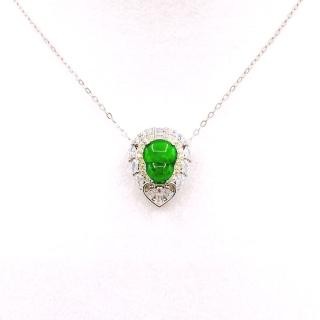 【張氏定製 The Chang】天然老坑帝王綠色翡翠葫蘆項墜＋贈皮革手環（兩用式）