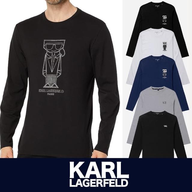 【KARL LAGERFELD 卡爾】老佛爺 經典印刷文字Logo素面長袖T恤 上衣-多色組合(平輸品)