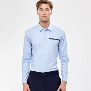 【PING】男款LOGO三角銀離子高爾夫薄長袖POLO衫-水藍(抗菌防臭/銀離子/GOLF/高爾夫球衫/PA24207-53)