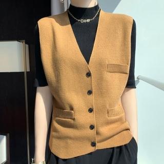 【巴黎精品】現貨+預購 羊毛背心針織外套(保暖復古V領通勤優雅女外套2色a1if10)
