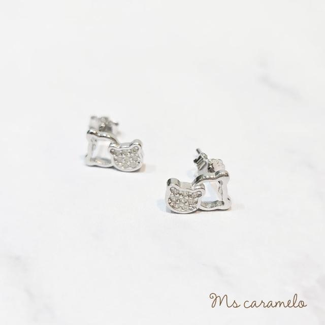 【焦糖小姐 Ms caramelo】925純銀 小熊耳環(鋯石耳環)