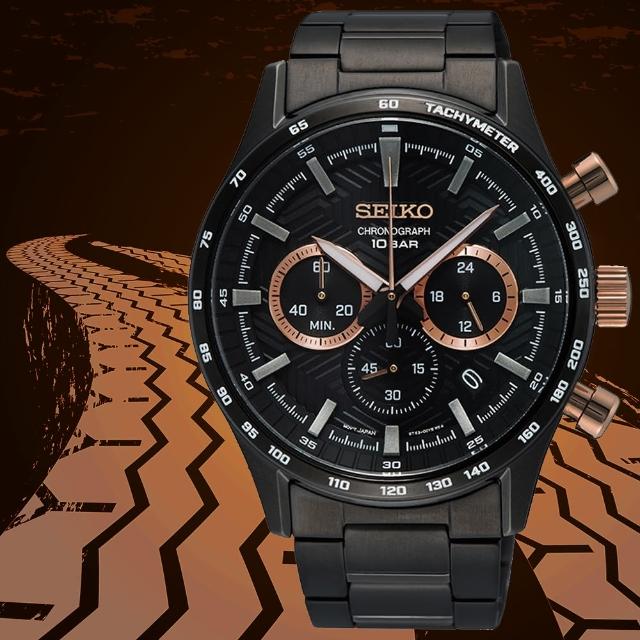 【SEIKO 精工】CS系列 賽車輪胎紋三眼計時手錶-43mm 情人節 送禮(8T63-00Y0U/SSB475P1)