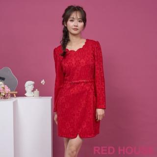 【RED HOUSE 蕾赫斯】花邊領修身蕾絲洋裝(共2色)