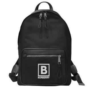 【BURBERRY 巴寶莉】80653101 經典尼龍字母徽標拉鍊開口雙肩後揹包(黑色)