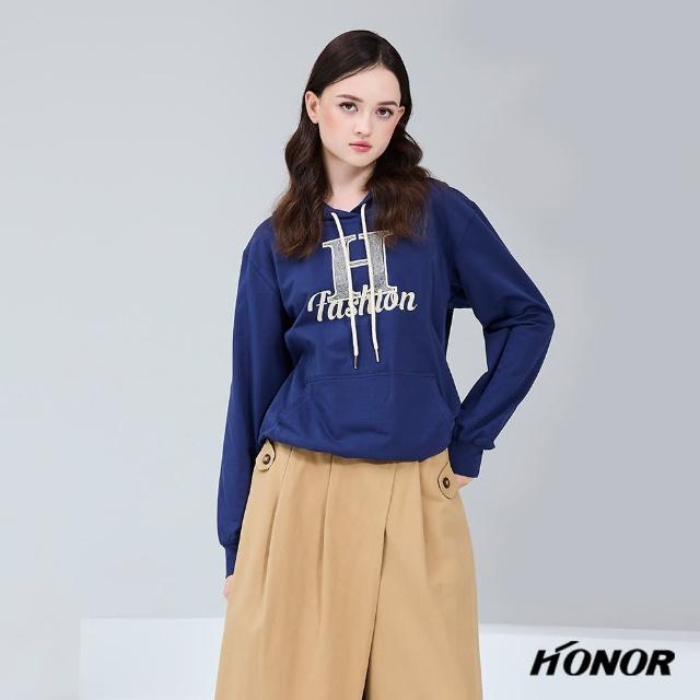 【HONOR 山形屋】字母休閒連帽長袖上衣-藍