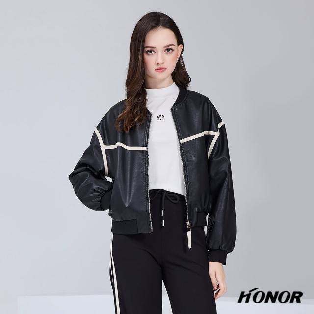 【HONOR 山形屋】時尚拼接線條拉鍊外套-黑/米