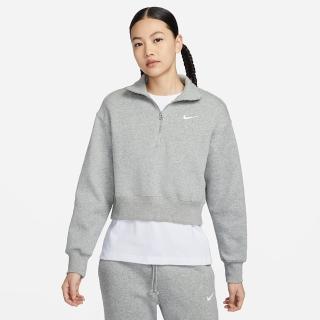 【NIKE 耐吉】長袖上衣 女款 運動 短版 AS W NSW PHNX FLC QZ CROP 灰 DQ5768-063