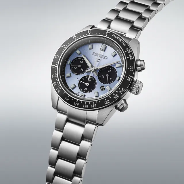 【SEIKO 精工】PROSPEX Speed Timer 太陽能計時 冰藍熊貓錶-41.4mm 情人節 禮物(V192-0AH0U/SSC935P1)