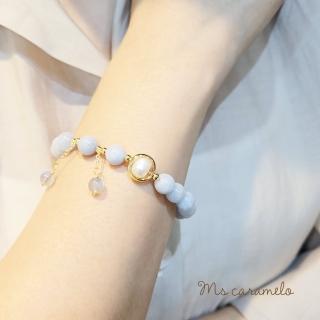 【Ms caramelo 焦糖小姐】水晶手鍊(海藍寶淡水珍珠手鍊)