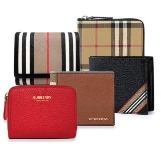 【BURBERRY 巴寶莉】經典格紋帆布/壓印LOGO牛皮拉鍊錢包短夾零錢包(顏色任選)