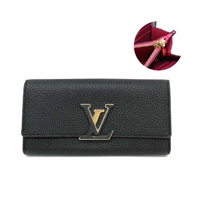 LV LOUIS VUITTON路易威登 M61248 經典 Capucines 系列 Taurillon 牛皮信封式翻蓋長夾