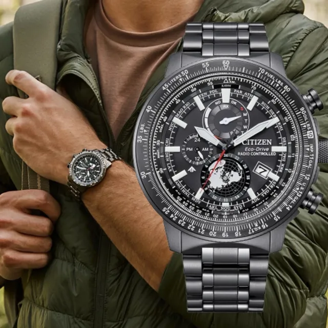 【CITIZEN 星辰】PROMASTER系列 光動能電波對時飛行腕錶/魂動黑46mm(BY3005-56G)