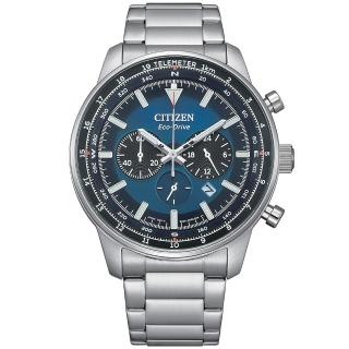 【CITIZEN 星辰】Chronograph系列 光動能碼錶計時腕錶/銀x藍44mm(CA4500-91L)
