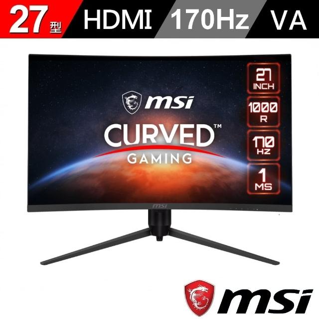 【MSI 微星】G271CQP E2 27型 VA WQHD 170Hz 曲面電競螢幕(Adaptive sync/1ms/HDR/人體工學/減藍光/1000R)