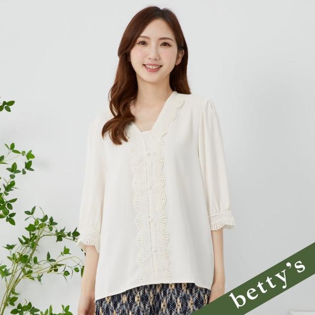 【betty’s 貝蒂思】V領蕾絲壓線五分袖雪紡上衣(米白)