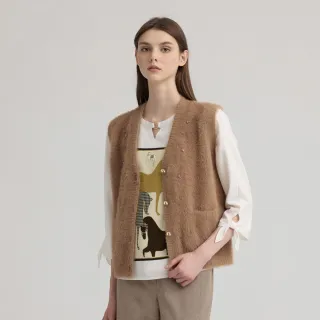 【ILEY 伊蕾】長毛紗花朵刺繡微寬鬆背心(卡其；M-XL；1244515717)