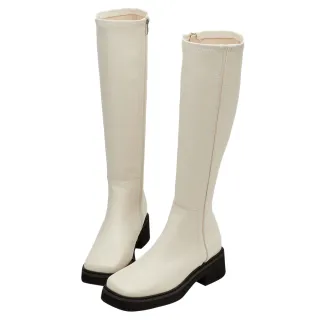 【Grace Gift】百搭專屬方頭輕量厚底長靴(米白)