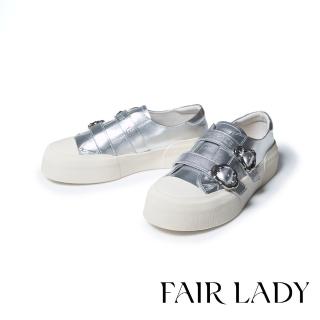 【FAIR LADY】日本京都聯名 HAPPYFACE 馬卡龍色系雙帶厚底休閒鞋(銀箔、5G2955)