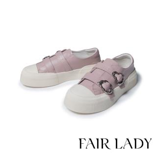 【FAIR LADY】日本京都聯名 HAPPYFACE 馬卡龍色系雙帶厚底休閒鞋(粉、5G2955)