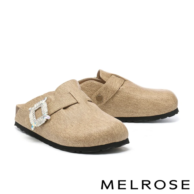 MELROSE 美樂斯 率性精緻晶鑽大方釦厚底穆勒拖鞋(杏)