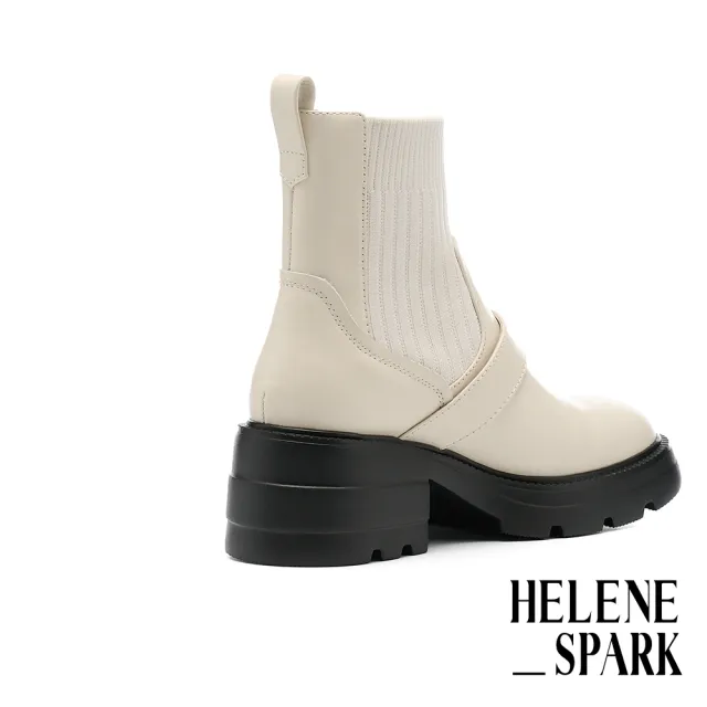 【HELENE_SPARK】簡約率性 Classic S 方釦拼接軟牛皮厚底短靴(米)