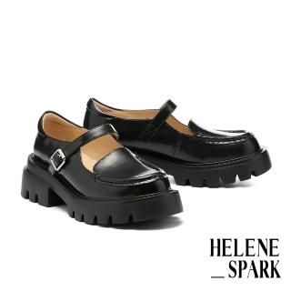 【HELENE SPARK】個性 Classic S 方釦繫帶全真皮瑪莉珍厚底鞋(黑)