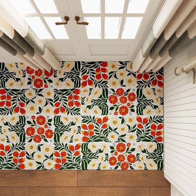 【好物良品】120x120cm_花卉系列可剪裁玄關絲圈刮泥地墊(防滑刮泥墊 腳踏墊 除塵墊 玄關地墊 絲圈地墊)