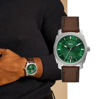 【FOSSIL 官方旗艦館】Machine 簡約經典碧綠手錶 棕色真皮錶帶 42MM FS6085 雙12限定