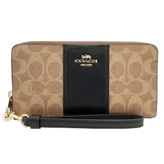【COACH】C LOGO直紋手掛式拉鍊零錢袋長夾(直紋黑)