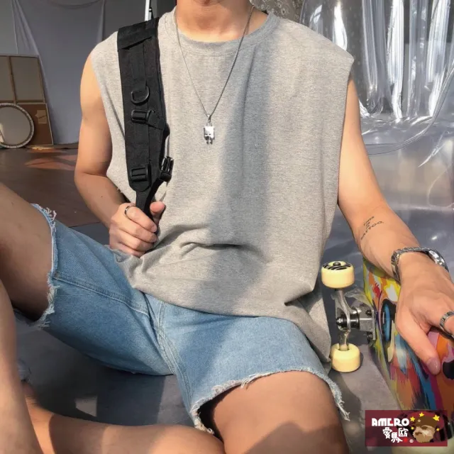 【AMERO】男裝 女裝 圓領寬肩背心(男裝 女裝 圓領 背心 寬肩 精梳棉 寬鬆 情侶裝)