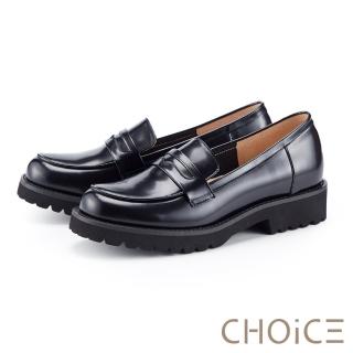 【CHOiCE】簡約質感真皮鋸齒厚底樂福鞋(黑色)