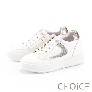【CHOiCE】真皮帶鑽免綁帶厚底休閒鞋(金色)