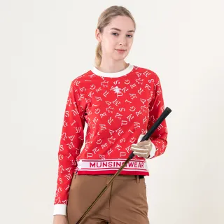 【Munsingwear】企鵝牌 女款紅色下襬羅紋設計滿版圖案圓領T MLUL2802