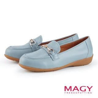 【MAGY】小香風菱格馬銜釦平底樂福鞋(藍色)