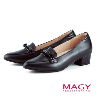 【MAGY】別緻扭結真皮樂福中跟鞋(黑色)