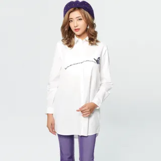 【BOBSON】女款蝴蝶刺繡蕾絲長版襯衫(37075-80)